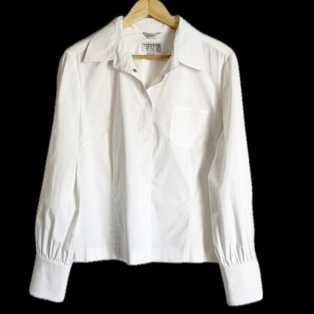 Talbots Collection White Poplin Pleated Bishop Sleeve Top Women’s 16 Minimalist